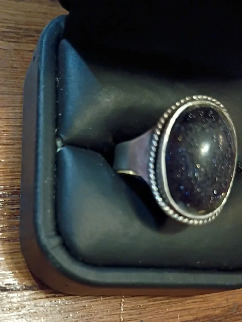 Men's Sterling Silver Ring with Sparkling Dark Purple Druzy Stone 9.5